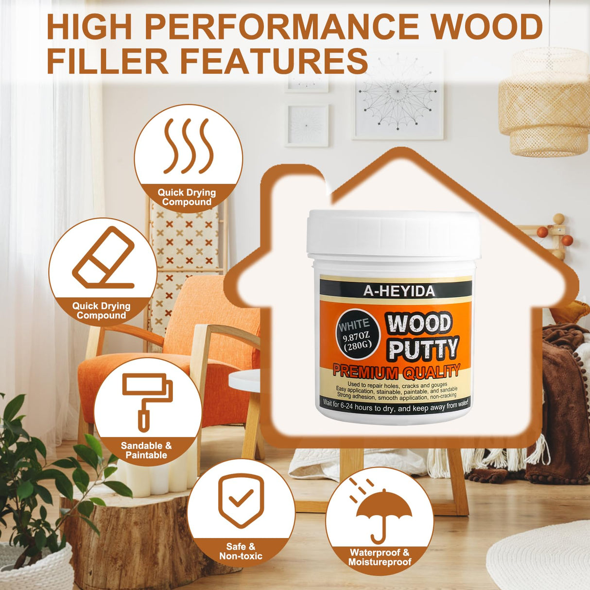 Wood Putty, Wood Filler Putty - White Wood Filler for Trim, Wood Filler Paintable, Stainable, Quickly Repair Wood Cracks and Holes on Wooden Floor A-HEYIDA