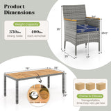 Tangkula 9 Pieces Patio PE Wicker Dining Set, Outdoor Acacia Wood Table and Chairs for 8 with Cushions and 2" Umbrella Hole, Outdoor Dining Furniture Set for Deck, Garden and Yard (Mix Grey+Navy) Tangkula