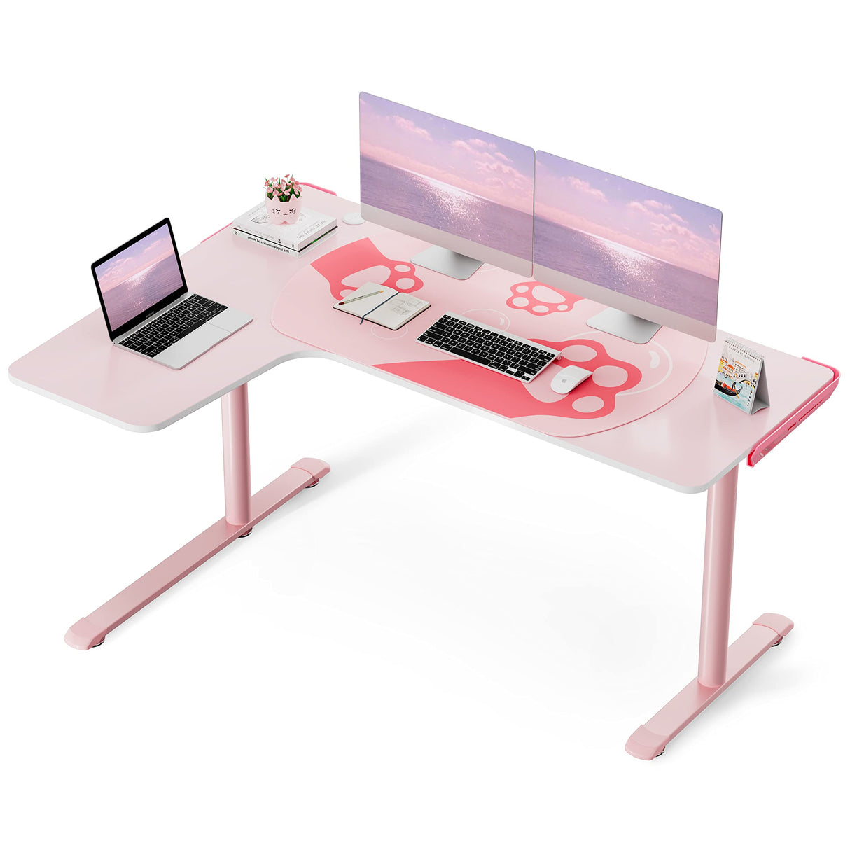 EUREKA ERGONOMIC Pink L Shaped Gaming Desk, 60 Inch Large Home Office Corner PC Computer Table Study Writing Modern Workstation Girls Female Gifts L60 w Mouse Pad Cable Management, Space Saving, Left EUREKA ERGONOMIC