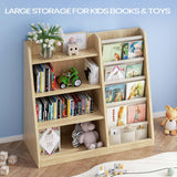 EXPERLAM Kids Bookshelf and Toy Storage Organizer, 4 Tier Wooden Kids Book Shelf with Sling Book Rack in Kids Room Playroom Nursery for Kids, Children, Toddlers EXPERLAM