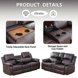 Ocstta Manual Leather Recliner Sofa Set for Living Room Furniture Set,Leather Recliner Couch Set for Home/Office,Leather Reclining Sofa Set for 3-Pieces(Sofa+Loveseat+Chair) Brown Ocstta