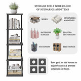 POBOMULI 46" Narrow Bookshelf, 5-Tier Tall Bookcase Small Space, Corner Book Shelf Slim Storage Display Rack Living Room Bedroom Study Office, Black POBOMULI