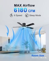 CubiCubi Ceiling Fan, 52" Low Profile Ceiling Fans with Lights and Remote/APP Control, Flush Mount, 5CCT, Stepless Dimmable, Super Quiet, 6 Speeds, Modern Ceiling Fans for Bedroom Living Room, Black CubiCubi