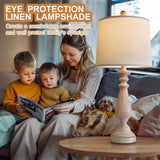 PORTRES 24.5" Mid Century Single Table Lamp for Living Room Farmhouse Linen Bedside Lamps for Bedroom Kids Room Dorm Office Rustic Lamps for End Table Nigntstand Resin PORTRES