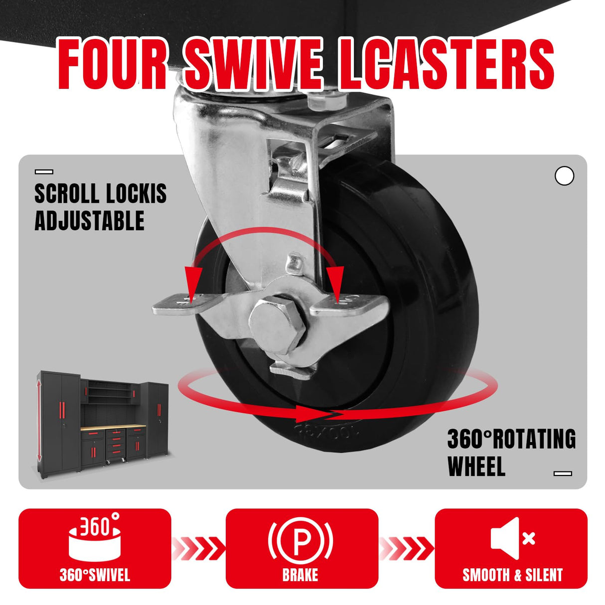 Torin Garage Storage Cabinets System, 8-Pcs Workshop Cabinet Set in Black, Included Steel Cabinets Drawers Rolling Chest and Pegboard,Locked Garage Storage Cabinet Torin