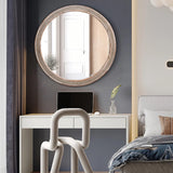 HOITUZYUS 24 inch Round Wood Mirror Farmhouse Wall Mirror with Wooden Frame Wood Frame Boho Circle Mirrors Accent Mirror for Bathroom,Bedroom, Living Room, Foyer HOITUZYUS