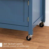 Best Choice Products Rolling Kitchen Island Cart, Single Door Cabinet w/Drawer, Sliding Tray, Hidden Outlet, Hooks, & Lockable Wheels - Slate Blue Best Choice Products