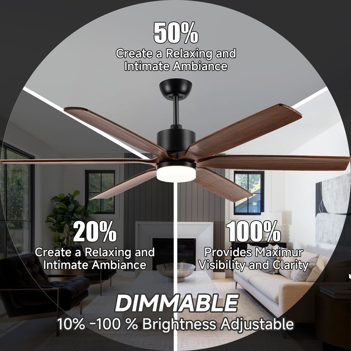 60 Inch Outdoor Ceiling Fans with Lights and Remote, 6 blade Solid Wood Ceiling Fan Large Farmhouse Ceiling Fan with Light for Patio Exterior, 6 Speed Reversible Quiet DC Motor, Dimmable 5-Color