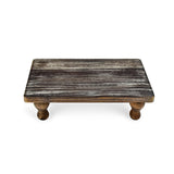 Farmhouse Wooden Riser Decorative Tray with Pedestal Stand Pump Bottle Display Tray for Kitchen Bathroom Counter Rustic Decor Brown Candles Plants Bottle Display Great for Home and Kitchen Decor. OKSQW