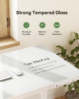 Marsail Glass Standing Desk with Drawer, 48 x 24 inch Electric Standing Desk, Height Adjustable Desk with One-Piece Tabletop & USB Charging Ports, Sit Stand Desk with Storage for Home & Office White Marsail