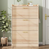Shoe Cabinet Storage for Entryway Hidden Shoes Storage Cabinet with 3 Flip Drawers, Boho Fluted Shoe Rack Cabinet Large Tall Free Standing Shoe Organizer Cabinet for Foyer, Hallway (Natural Wood) Jocoevol