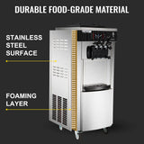 VEVOR Commercial Soft Ice Cream Machine, 2200W Serve Yogurt Maker, 3 Flavors Ice Cream Maker, 5.3 to 7.4 Gallons per Hour Auto Clean LCD Panel for Restaurants Snack Bars, Stainless Steel VEVOR