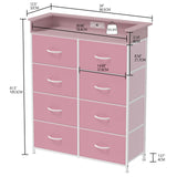 Welfuturer Pink Dresser for Bedroom with Charing Station Dressers with LED Lights Tall Dresser with 8 Drawers Storage Tower for Closet Living Room Hallway Entryway Sturdy Steel Frame Wood Top Welfuturer