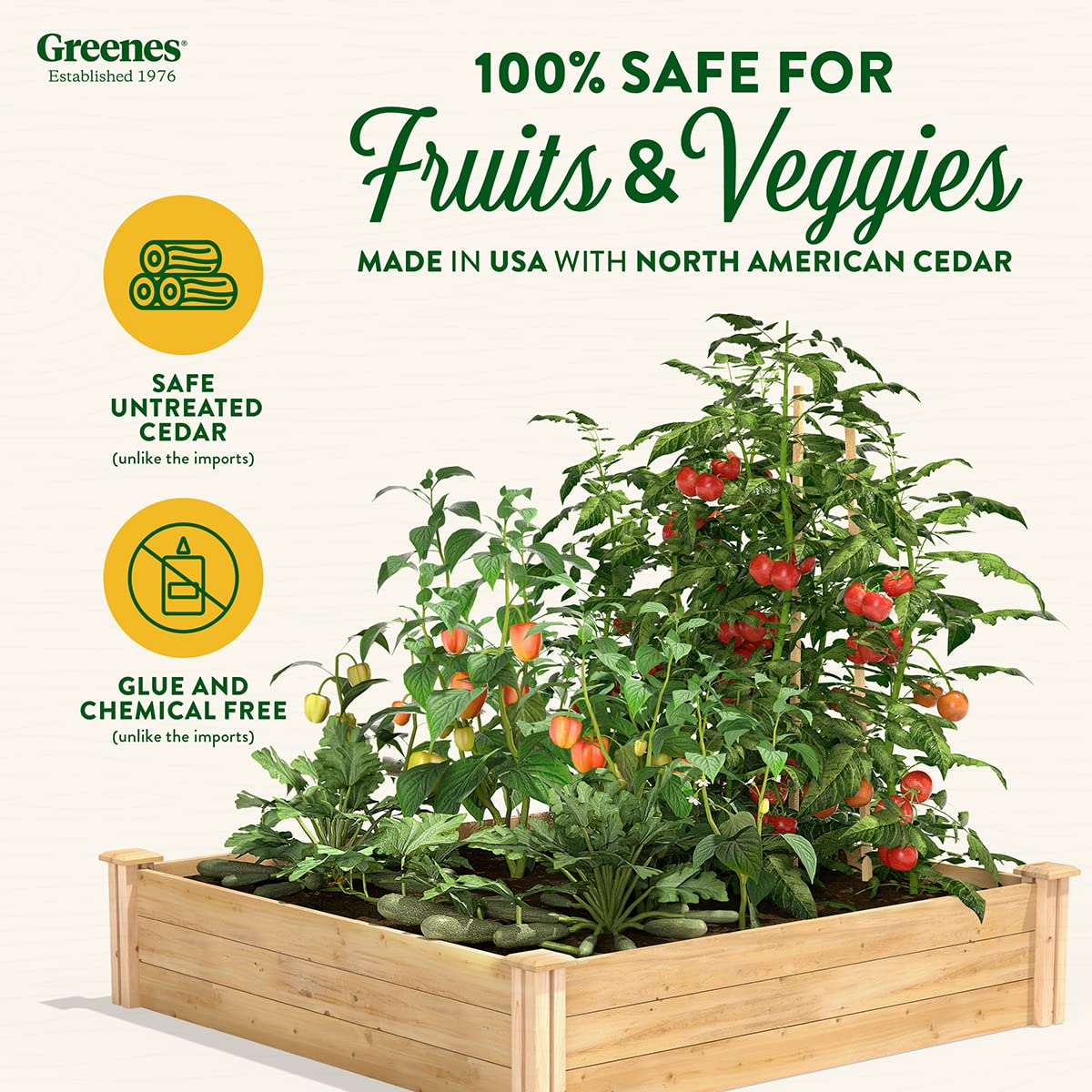 Greenes Fence Original Cedar Raised Garden Bed, 4' x 4' x 10.5" - Made in USA with North American Cedar - WoodArtSupply