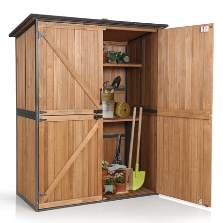 Aivituvin Storage Shed Outdoor Storage Cabinet Upgraded with All Arounded Metal Frame, Wooden Floor and Adjustable Shevels 55" L x 29" W x 67" H, Brown Aivituvin