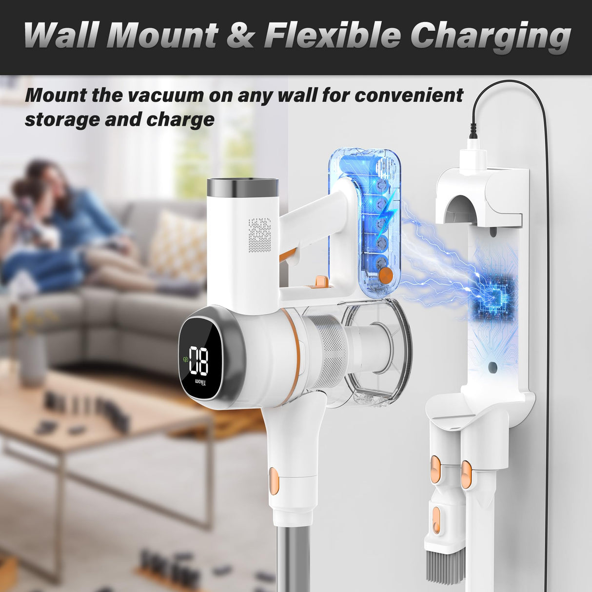 Tikom V500 Cordless Vacuum Cleaner for Home, 40000Pa/450W Stick Vacuum with LED Touch Screen, Charging Wall Dock, Anti-Tangle, Lightweight Handheld Vacuum for Pet Hair, Hard Floor, Carpet Tikom