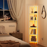 TUTOTAK 6-Tier Corner Bookshelf with LED Light,Corner Shelf for Small Space, Narrow Display Corner Shelf Stand with Storage Rack, for Living Room, Bedroom, Pure White V1BS05BW006L TUTOTAK