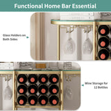 O&K FURNITURE Home Bar Table with Wine Racks, 3 Tier Wine Bar Table with Glass Holders, Wine Cabinet with Open Shelf, Liquor Bar Coffee Bar Table for Living Room Kitchen, Gold O&K FURNITURE