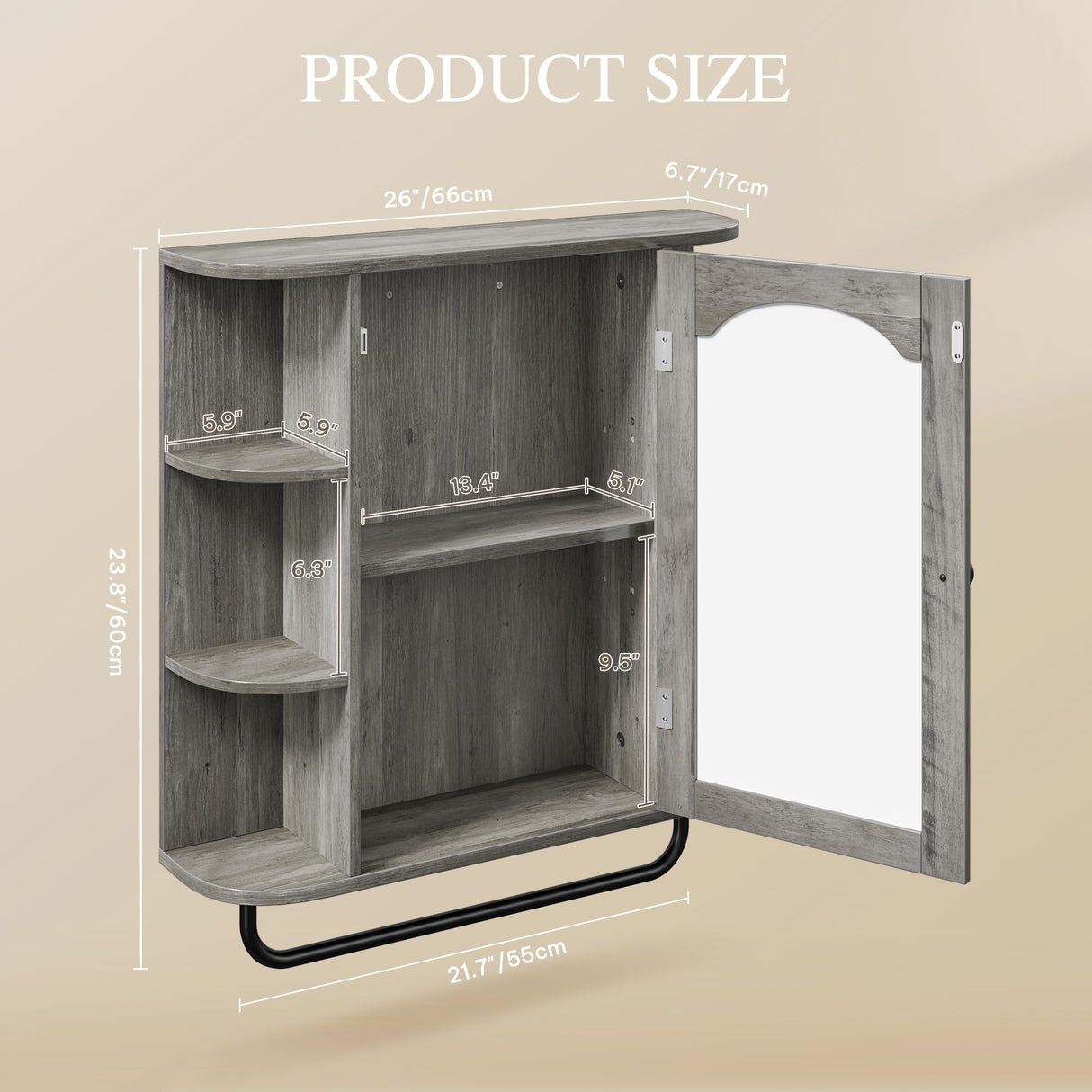 YITAHOME Bathroom Cabinet, Medicine Cabinet Organizer, Wall-Mounted Storage Cabinet with Large Mirror, Wall Cabinet with Adjustable Shelf, Medicine Cabinet for Bathroom and Laundry Room, Grey YITAHOME