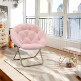 Athena Collection Comfy Saucer Chair Folding Cozy Chair for Bed Room Living Room Accent Chair Faux Fur Reading Chair Foldable Metal Frame Lazy Chair Moon Chair for Adult, Pink Athena Collection