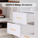 IRONCK Corner Bookshelf and Bookcase with 2 Drawer and 10 Open Shelves, 76.8" Height L Shaped Storage Shelf Corner Combination, for Living Room Home Office, Modern White IRONCK