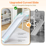 JOYMOR Bunk Bed with Curved Slide, Low Bunk Bed Twin Over Twin with Slide and Angled Ladder, Solid Pine Wood Frame,14" Safety Guardrail, Anti-Slip Steps (White, Twin) JOYMOR