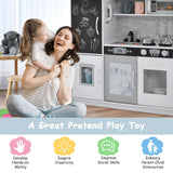 HONEY JOY Kids Kitchen Playset, Wooden Little Chef Pretend Toy Kitchen Set w/Chalkboard, Telephone, Utensils, Oven, Microwave, Sink, Storage, Play Kitchen for Toddlers, Gift for Boys Girls, White HONEY JOY