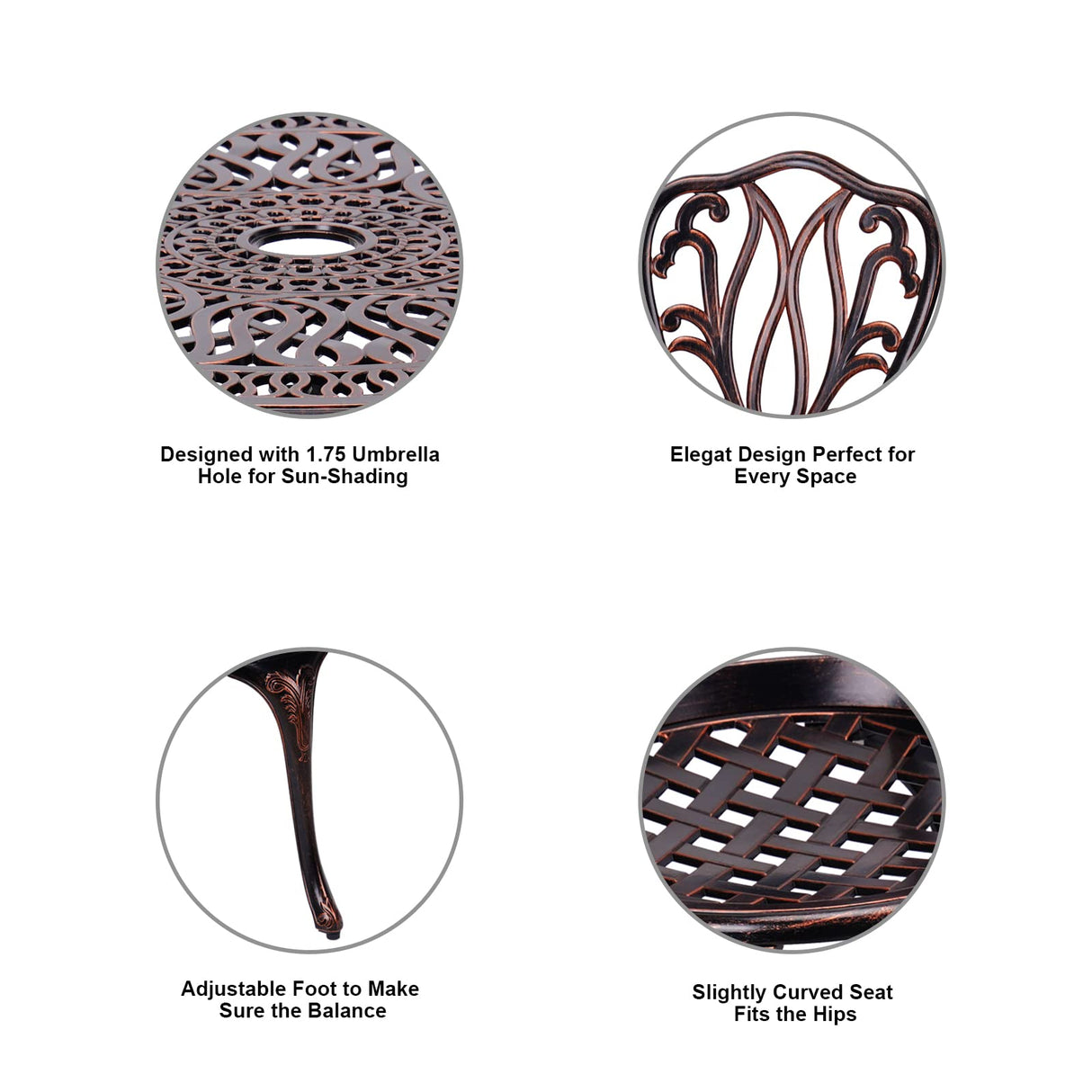 3 Piece Bistro Set,Outdoor Patio Set,Anti-Rust Cast Aluminum Bistro Table Set for Park Yard Front Porch Furniture(New Brown)… C/G patio casa