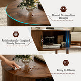 ZttRiee Coffee Table for Living Room, Modern Round Coffee Table with Cabinets & Sliding Doors, Home Small Space, 29.9" Fluted Center Table, Walnut ZttRiee
