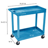 LUXOR EC11-BU Plastic Utility Tub Cart with Two Shelves 2.5" Deep Each, 400 lbs. Weight Capacity, Ergonomic Push Handle, Blue Luxor
