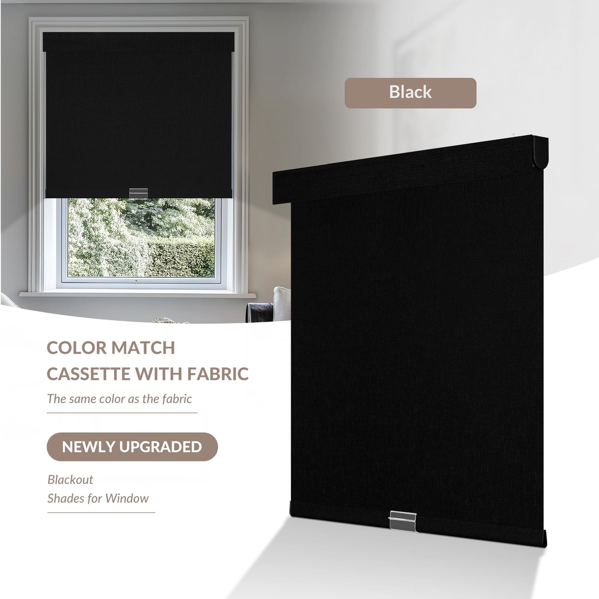 MoDanCeQ Blackout Roller Shades for Windows - Cordless Linen Fabric Roller Blinds, Thermal Insulated, UV Protection, Custom Window Shades for Home, Office, Door, Black, Custom Sizes MoDanCeQ