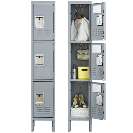 FLIXELIO Metal Lockers for Employees 66" H Tall Storage Locker with Lock Gym Locker Cabinet with 3 Doors Steel Wardrobe for Office Home School Staff Assembly Required FLIXELIO