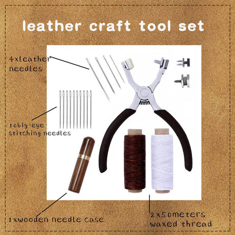 Stitching Hole Punch BUTUZE, 4mm Silent Rhombus Leather Hand Pliers with Leather Needle, Wooden Needle Case, Waxed Thread for Belts, Straps, Saddles, Shoes, Fabric DIY BUTUZE
