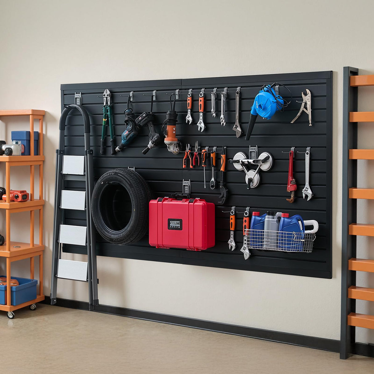 VEVOR Slat Wall Paneling, 8 x 4 ft, PVC Garage Slatwall without Accessories, Black Slat Wall Easy-to-Install Adjustable Slatwall Panel with Coupling Structure & DIY Cutting, Fits for Storage & Display VEVOR