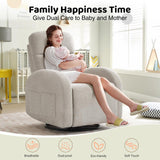 AEMEIOS Nursery Swivel Rocker Recliner, Manual Nursering Glider Recliner, Chenille Swivel Rocking Nursery Recliners with Double Pockets for Living Room, Camel AEMEIOS