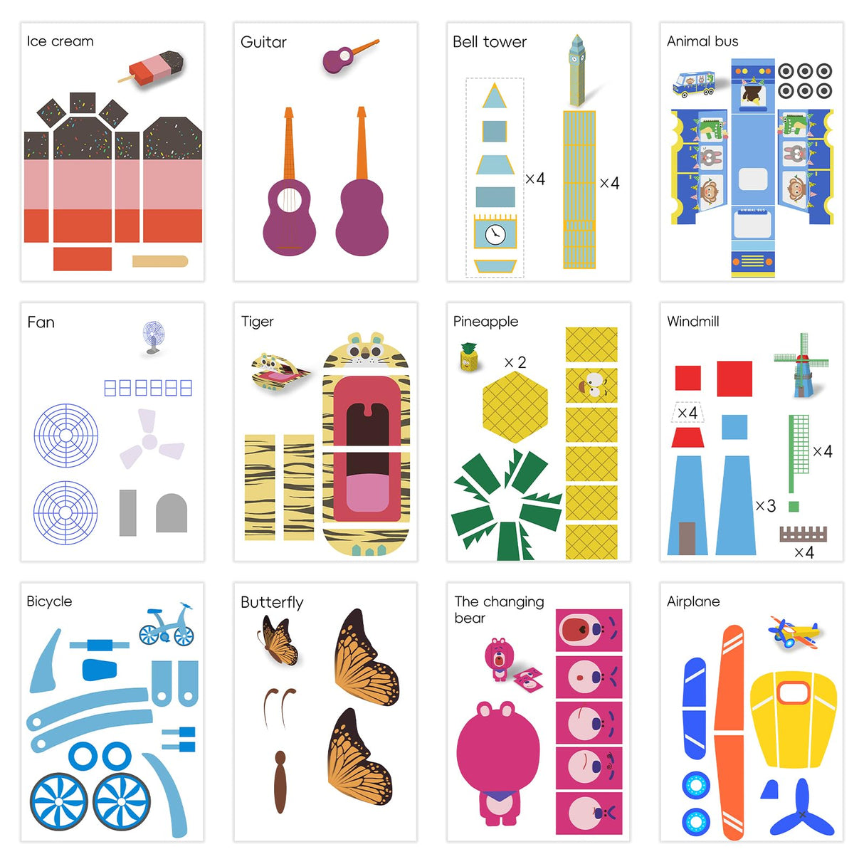 3D Printing Pen Drawing Book Spiral Bound with Transparent Template, 40 Patterns Reusable Painting Graffiti Template, Ideal DIY Gift for Kids Include Animal Transportation House Building Food CKMOREL