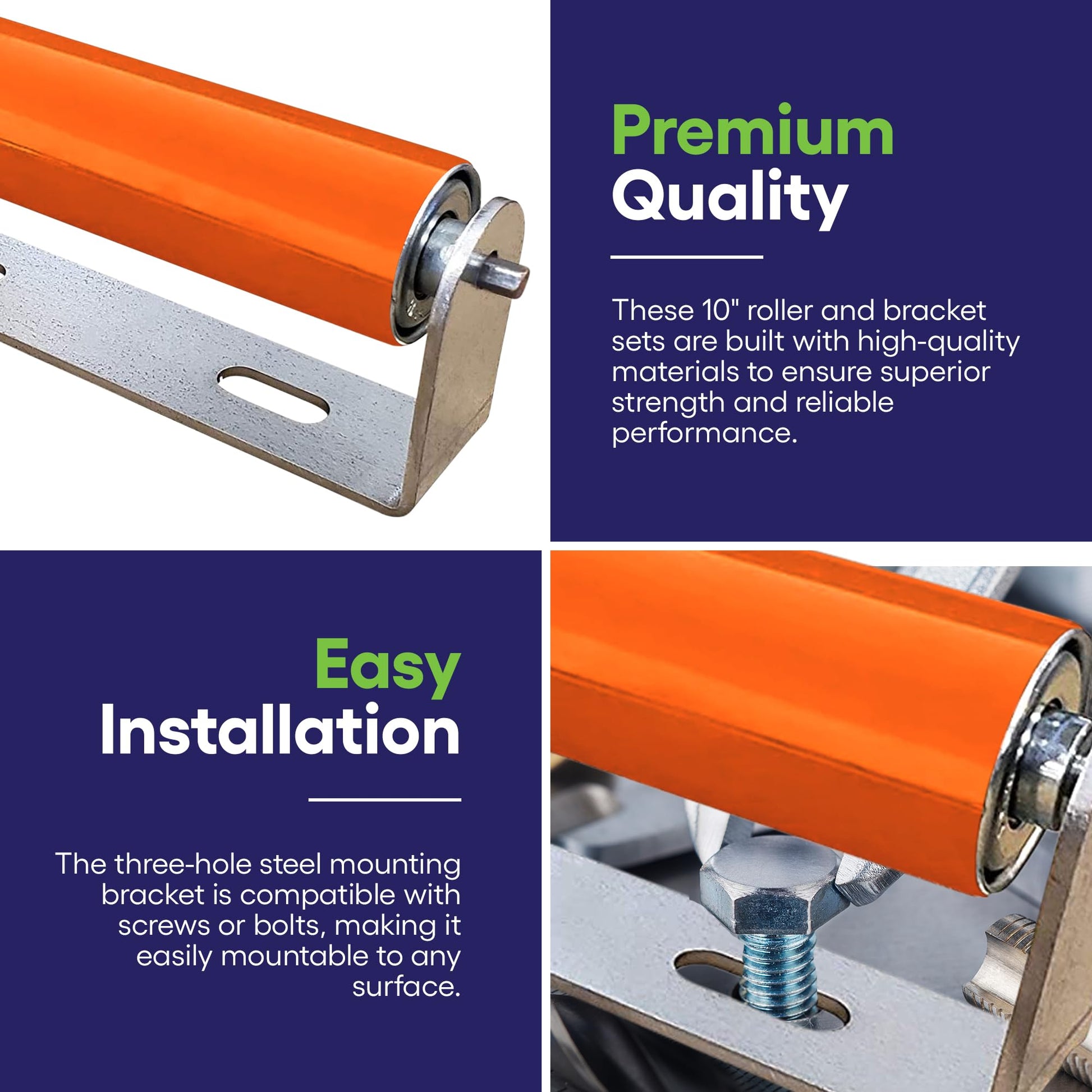 Ultimation 2 Pack Polyurethane Coated Roller with Bracket - Conveyor Rollers for Smooth Material Handling, Durable Construction - 1.5" Diameter Roller - 10" Between Frame, 9-7/16" Tube Length - WoodArtSupply