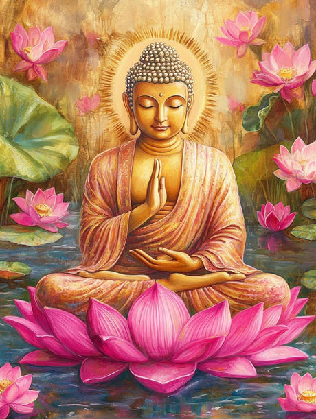 DIY Buddha Lotus Diamond Painting 12x16 Inch, Full Round Drill Kits Mosaic Art for Adults Relax & Home Wall Decor Festival Gift 475 Generic