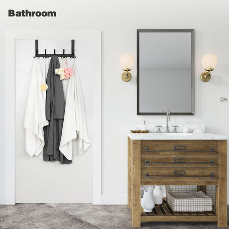 Over The Door Hooks for Hanging, Over The Door Hanger, Over The Door Towel Rack for Bathroom with 5 Triple Coat Hooks, Door Hanger Hooks Towel Hanger (Black, 1 Pack) Optish