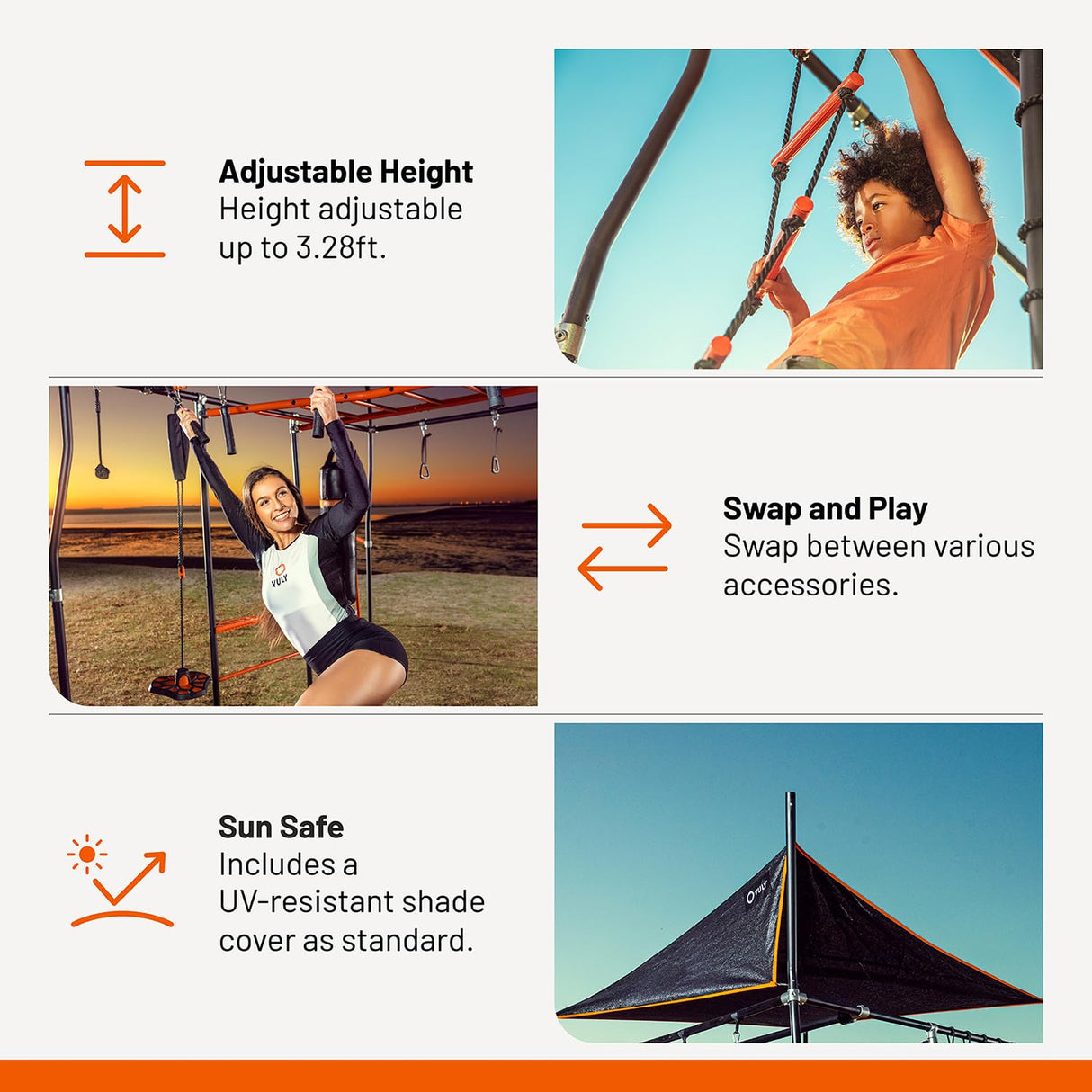 Vuly Ninja Quest Monkey Bars Extra Large Playset & Jungle Gym with Shade Cover, Cargo Net, Ninja Grips, Gym Rope, Jungle Rope, Flying Fox, Roman Rings, Boxing Bag & Punching Ball Vuly