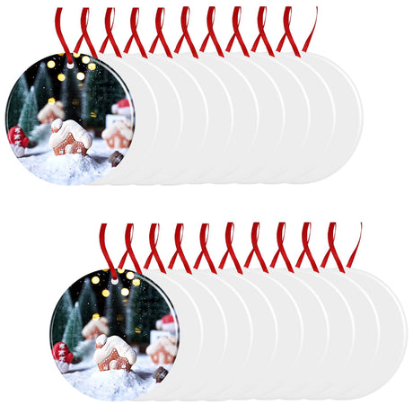 Sublimation Blank Ornaments 4 Inch Round Aluminium Haning Ornament 20 PCS Bulk for HTV Crafting DIY and Chritsmas Tree Decoration WANZELONYO