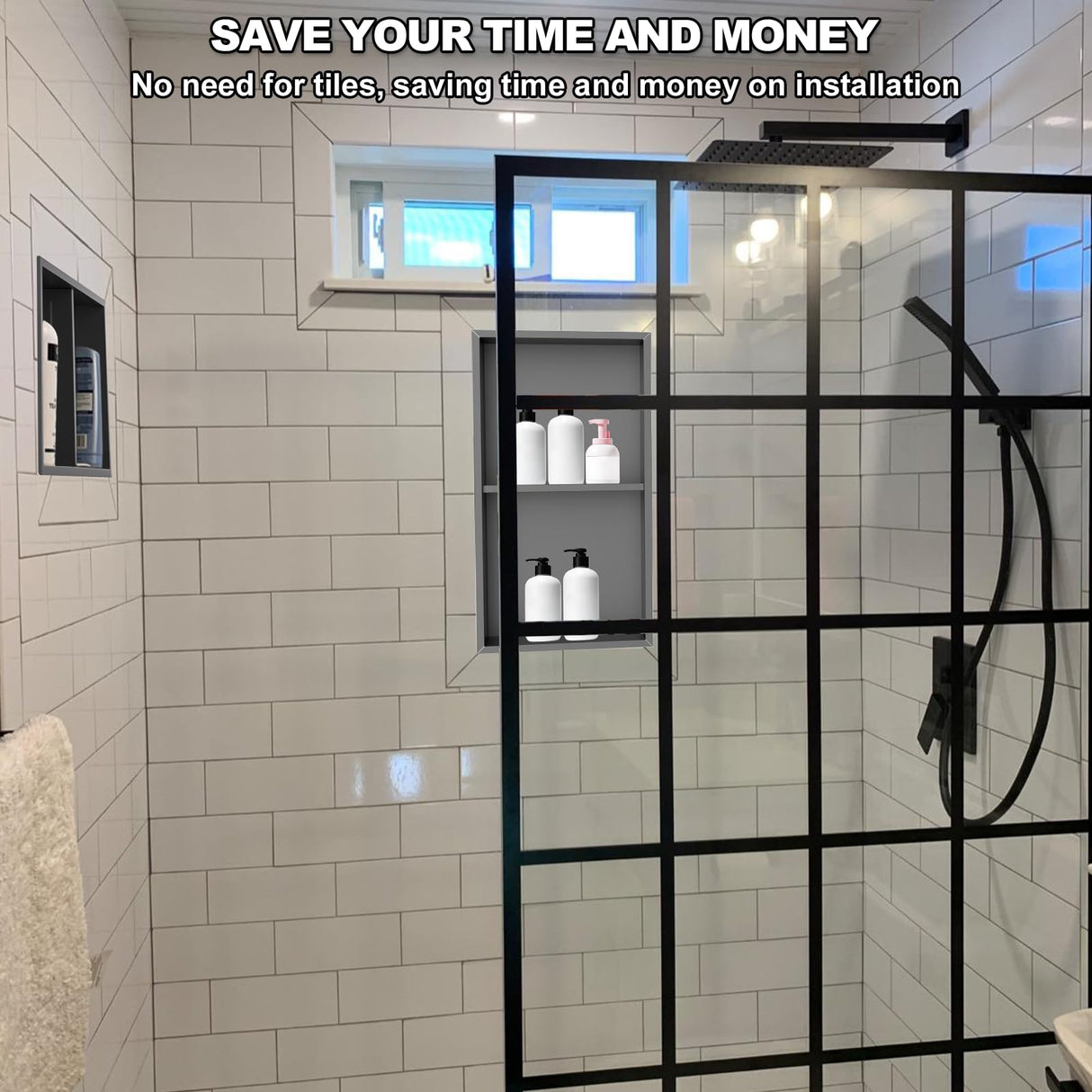 304 Stainless Steel Shower Niche Insert-24 x 12" No Tile Needed Bathroom Niche for Shower Wall-Double Shelves Built in Shower Shelf-Waterproof Recessed Cabinet for Bathroom Living Room Study Kitchen Vlaeng