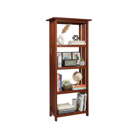 Mission 60-Inch Tall Wood Bookcase – 4-Tier Bookshelf with 2 Adjustable Shelves – Craftsman Style Vertical Storage for Living Room or Home Office by Alaterre Furniture (Cherry Finish) Alaterre Furniture