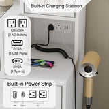 CollaredEagle 43" W Vanity Desk with Mirror & 11 Lights, 5 Drawer Modern Makeup Desk with Glass top & Cushioned Stool, 3 Lighting Modes Brightness Adjustable,Power Outlet,Bedroom，White CollaredEagle