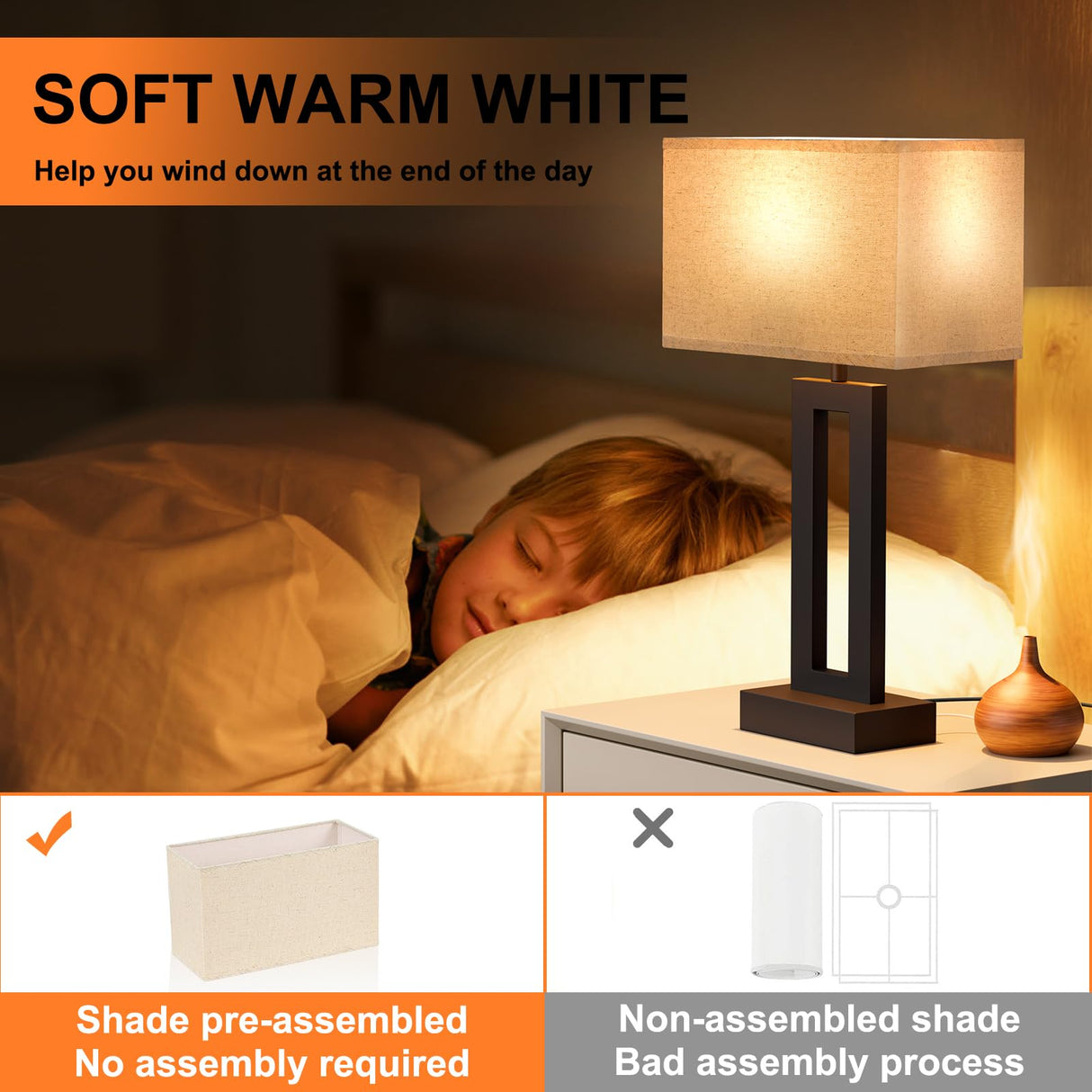 Seealle Bedroom Lamps for Night Stands - Touch Control, 3 Way Dimmable, USB C+A Charging, LED Bulbs, Easy Assembly Seealle