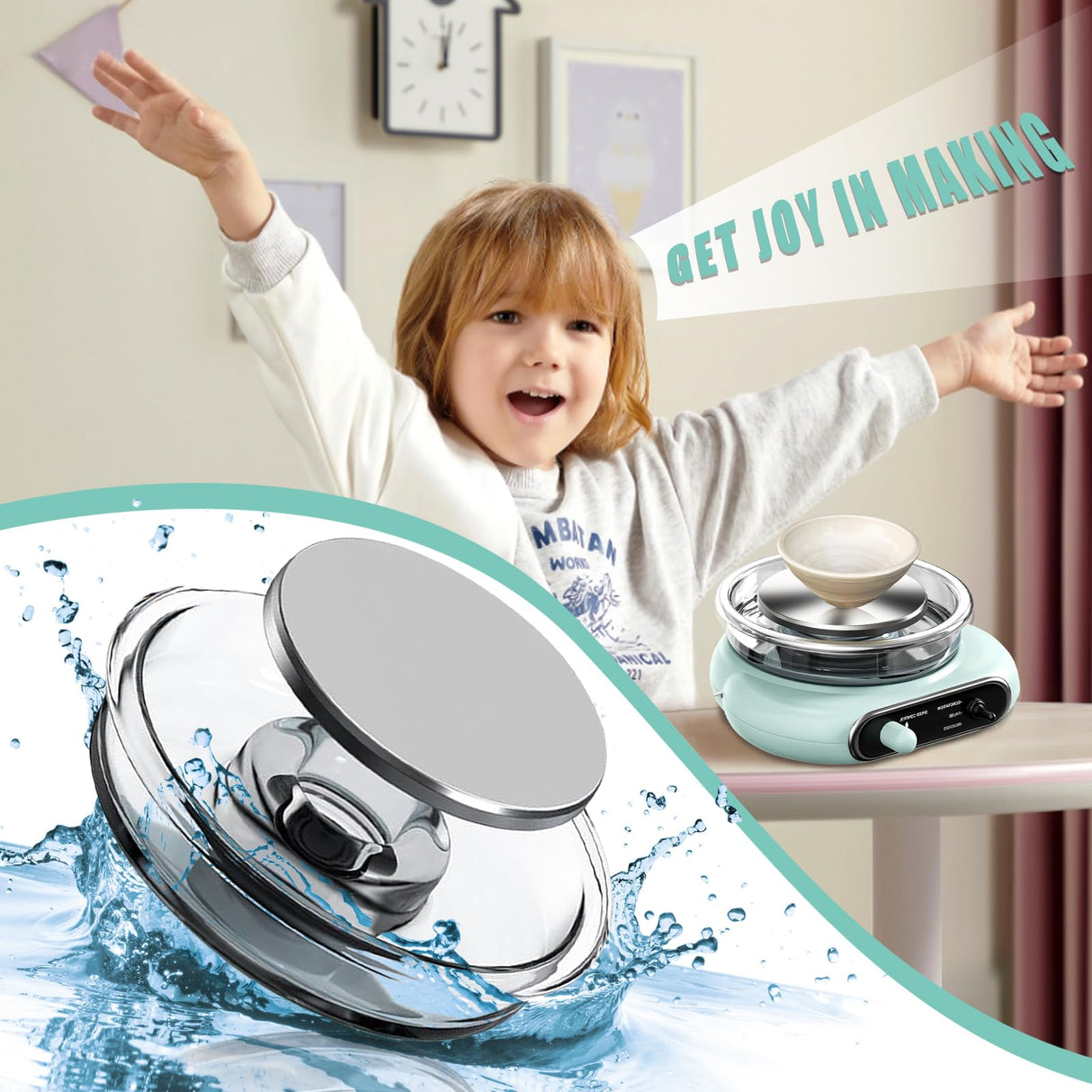 BIYQFCR Mini Pottery Wheel - 4.7Inch Rotating Electric Pottery Wheel, Pottery Wheel for Adults,Comes with 8Plastic Tools and 6Clay Sets,Suitable for Kids,Teenagers and Adults Beginners Craft Clay Kit BIYQFCR