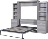 Full Murphy Bed with Bookcase Shelves and 6 Drawers,Metal & Pine Wood Folding Murphy Wall Bed Cabinet for Adults MERITLINE