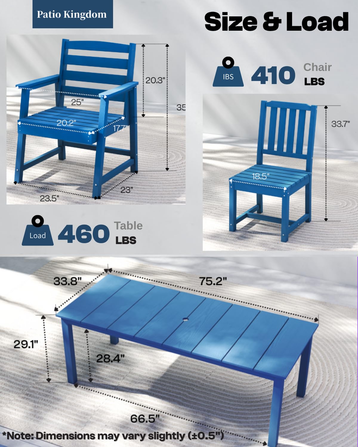 Patio Kingdom 9-Piece Outdoor Dining Set for 8, 75.2'' HDPE Table with Umbrella Hole & Chairs, Weather-Resistant Patio Furniture for Garden, Lawn, or Poolside (Navy Blue) Patio Kingdom