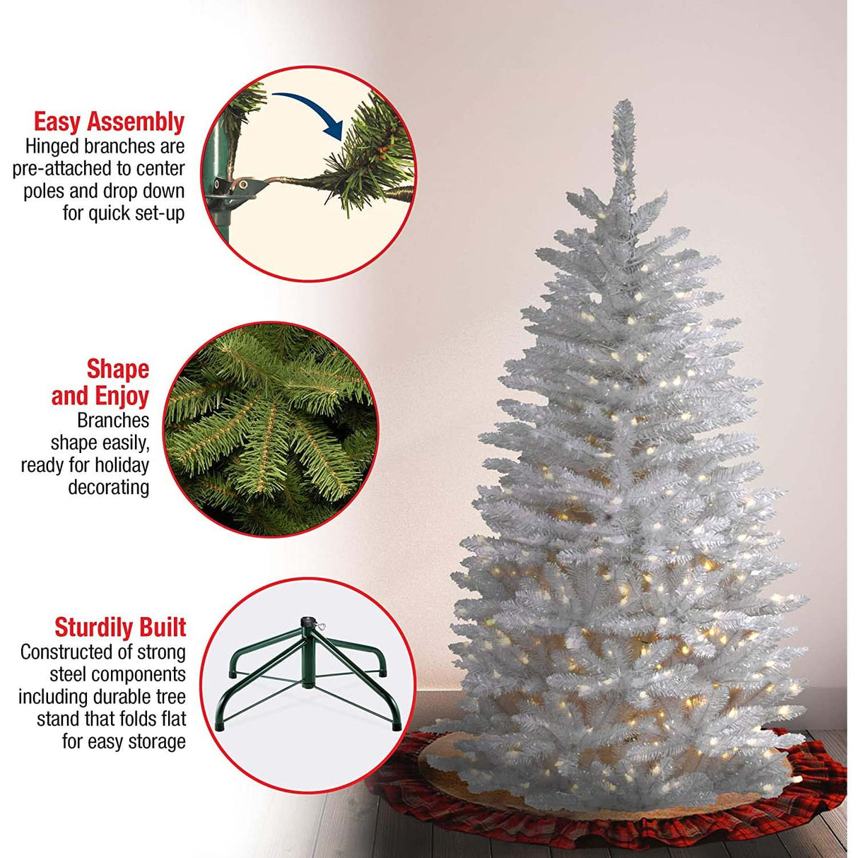 National Tree Company Artificial Pre-Lit Slim Christmas Tree, White, Kingswood Fir, White Lights, Includes Stand, 4.5 Feet National Tree Company