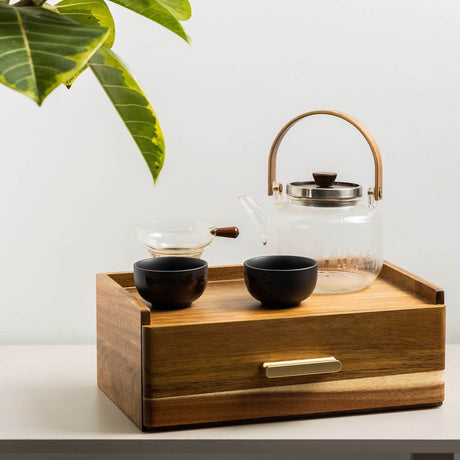 Acacia Wood Tea Bag Organizer, Tea Organizers and Storage Box, Tea Caddy for Tea Bags Storage Drawer, Teabag Holder Container Boxes for Countertop, Tea Station Chest Display Wooden, Organizador De Te FLYIEE